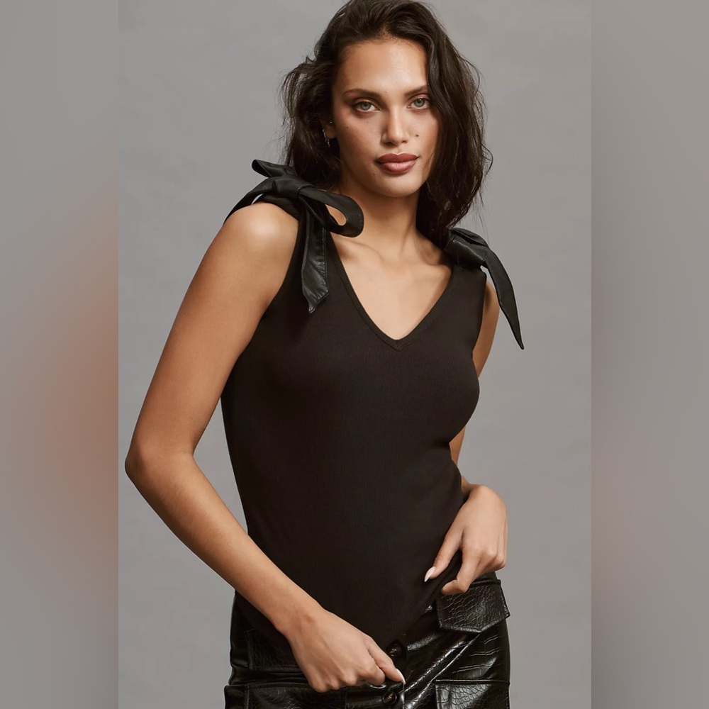 NWT Size S - MAEVE FAUX LEATHER BOW-STRAP TANK